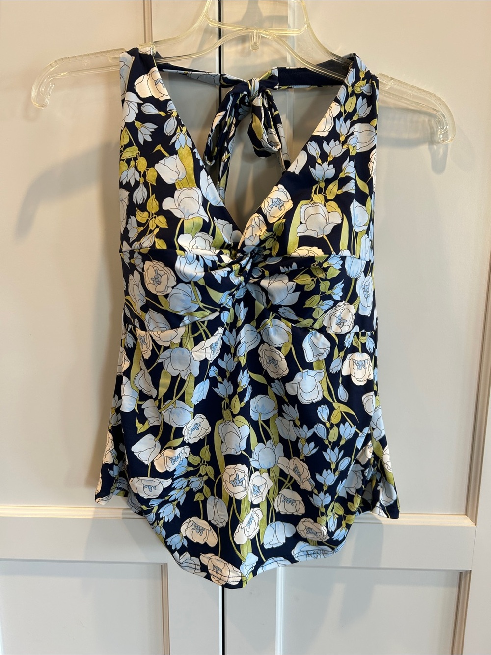 Lands' End Navy Floral Twist-Front Halter Tankini Top